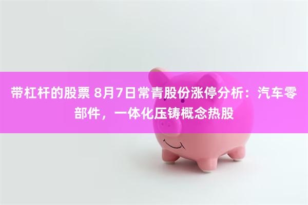 带杠杆的股票 8月7日常青股份涨停分析：汽车零部件，一体化压铸概念热股